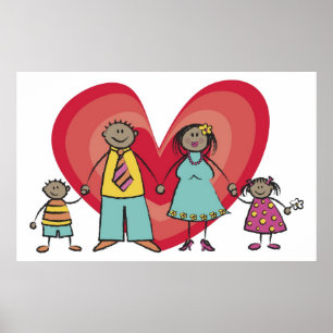 Cute Tecknad Roligt Lycklig Family Kärlek Heart Va Poster