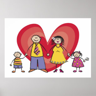 Cute Tecknad Roligt Lycklig Family Kärlek Heart Va Poster