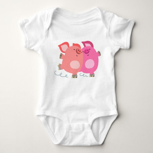 Cute Tecknad Roller-Skating Grisar Baby Bodykostym T Shirt (Framsida)