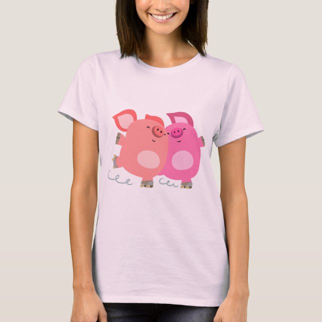 Cute Tecknad Roller-Skating Grisar Kvinnor T-Shirt (Framsida)