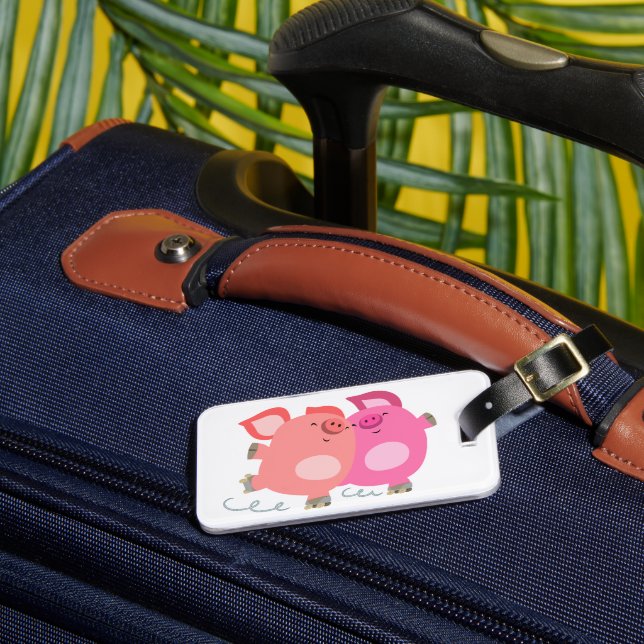 Cute Tecknad Roller-Skating Grisar Luggage Tag Bagagebricka (Framsida Insitu 3)