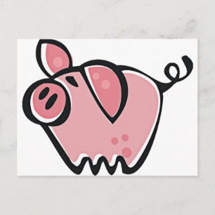 Cute Tecknad Rosa Gris Vykort