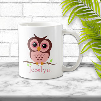 Cute Tecknad Rosa Uggla Kaffemugg