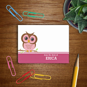 Cute Tecknad Rosa Uggla Personlig Post-it Block
