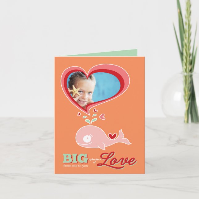 Cute Tecknad Rosa Whale Kid Valentine-fotokort Helgkort (Framsida)