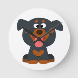Cute Tecknad Rottweiler Wall Clock Rund Klocka