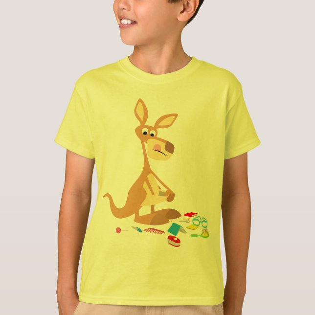 Cute Tecknad Rummaging Kangaroo Children T-Shirt (Framsida)