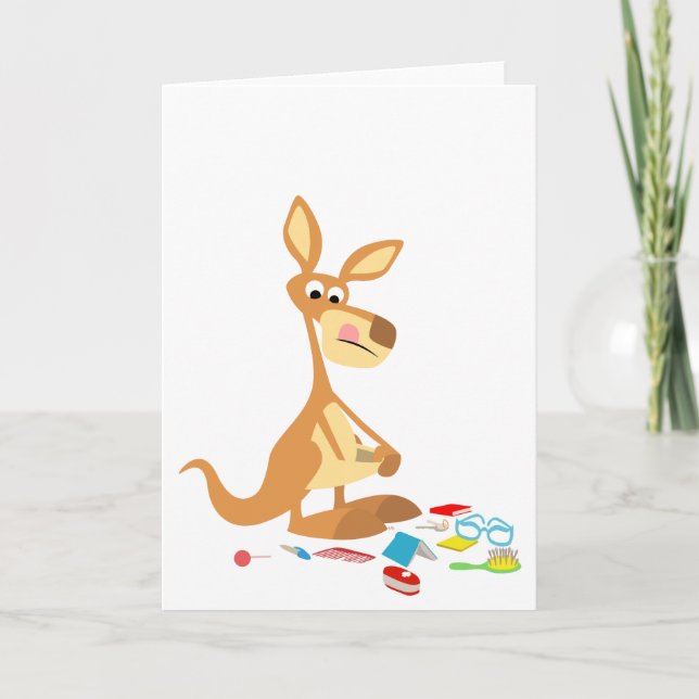 Cute Tecknad Rummaging Kangaroo Greeting Card Kort (Framsida)