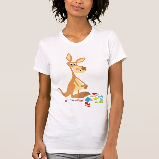 Cute Tecknad Rummaging Kangaroo Women T-Shirt (Framsida)