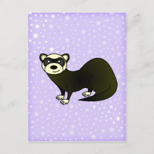 Cute Tecknad Sable Ferret Lila Star Vykort