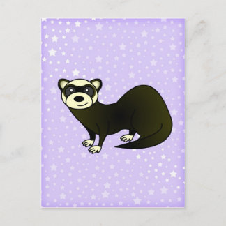Cute Tecknad Sable Ferret Lila Star Vykort