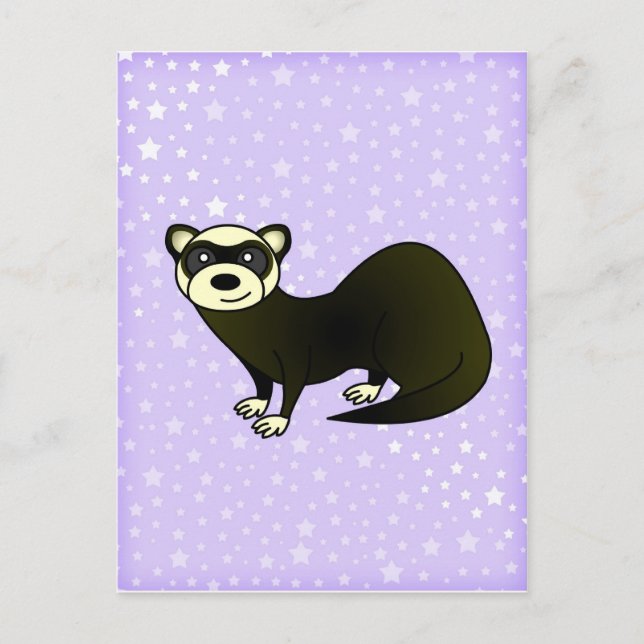 Cute Tecknad Sable Ferret Lila Star Vykort (Framsida)