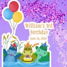 Cute Tecknad Safari Hippo Birthday
