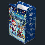 Cute Tecknad Santa and Reindeer jul<br><div class="desc">Tecknad julklapp och julklapp. Tomten och renarna står i en söt,  viskös vintern. Blåsnöflingans bakgrund.</div>
