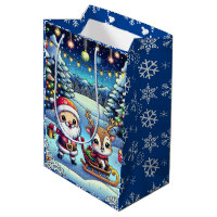 Cute Tecknad Santa and Reindeer jul