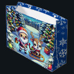 Cute Tecknad Santa and Reindeer jul<br><div class="desc">Tecknad julklapp och julklapp. Tomten och renarna står i en söt,  viskös vintern. Blåsnöflingans bakgrund.</div>