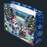 Cute Tecknad Santa and Reindeer jul<br><div class="desc">Tecknad julklapp och julklapp. Tomten och renarna står i en söt,  viskös vintern. Blåsnöflingans bakgrund.</div>