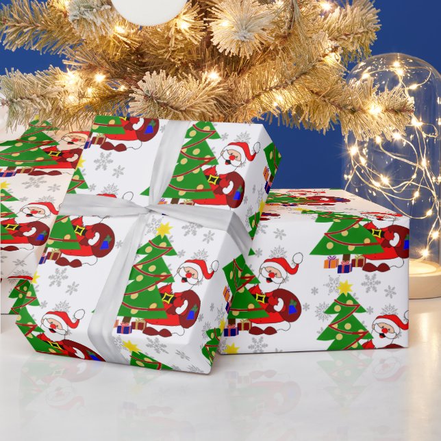 Cute Tecknad Santa och Julgran Kids Presentpapper (Helgdagar)