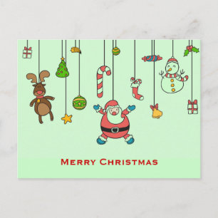 Cute tecknad Santa och kompisar jul Helg Vykort