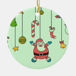 Cute tecknad Santa och kompisar jul Julgransprydnad Keramik