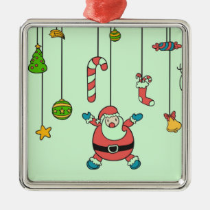 Cute tecknad Santa och kompisar jul Julgransprydnad Metall