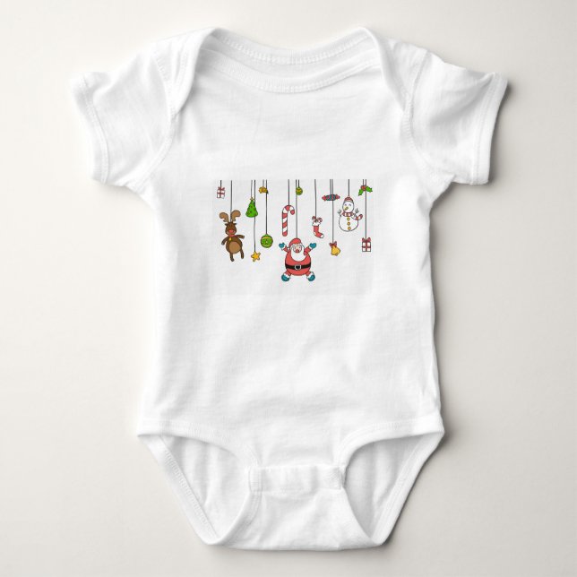 Cute tecknad Santa och kompisar jul T-shirt (Framsida)