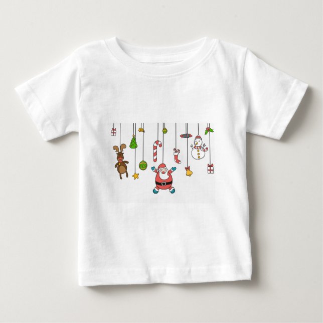 Cute tecknad Santa och kompisar jul Tee Shirt (Framsida)