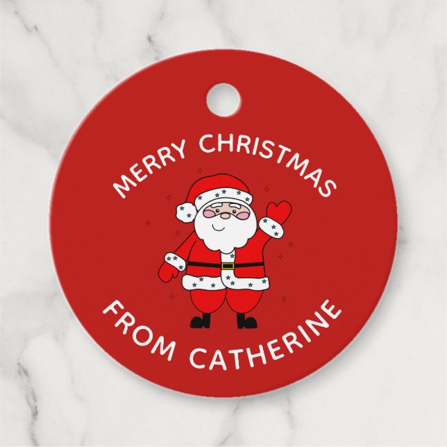 Cute Tecknad Santa Red-jul Gåvor Etiketter (Framsida)