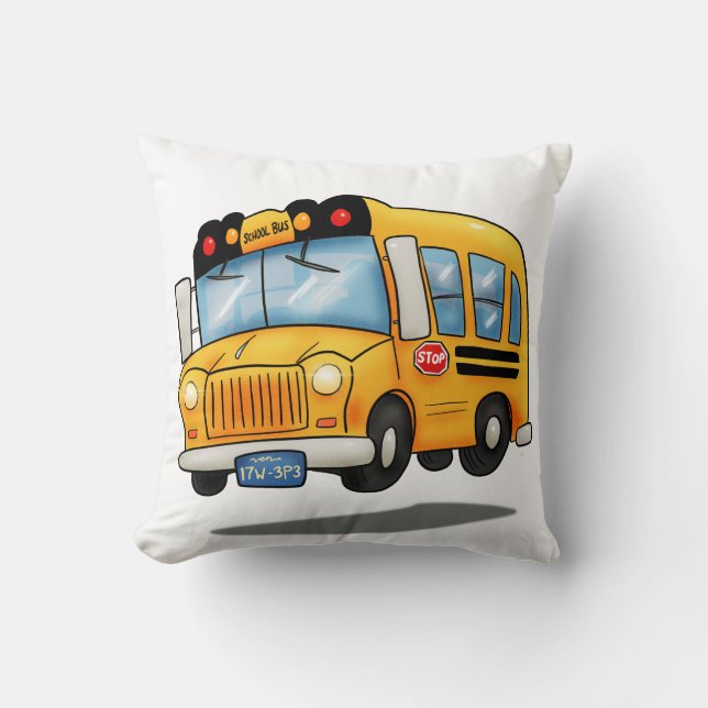Cute Tecknad School Buss Kudde (Framsida)