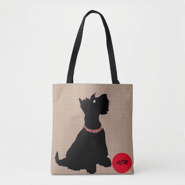 Cute Tecknad Scottie Hund med Red Boll Tote Bag Tygkasse (Framsida)