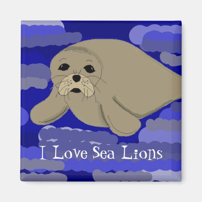 Cute Tecknad Sea Lejon Magnet (Framsidan)