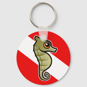 Cute Tecknad Seahorse Dive Flagga Nyckelring