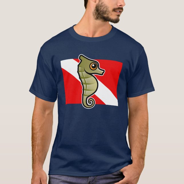 Cute Tecknad Seahorse Dive Flagga T-shirt (Framsida)