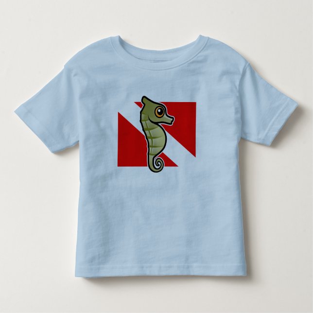 Cute Tecknad Seahorse Dive Flagga T Shirt (Framsida)