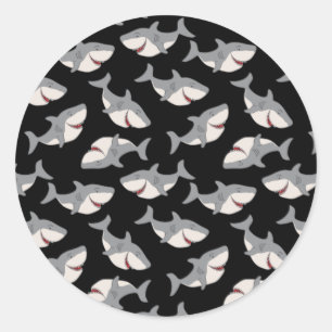 Cute Tecknad Sharks Repeat Vector Mönster Stickers Runt Klistermärke