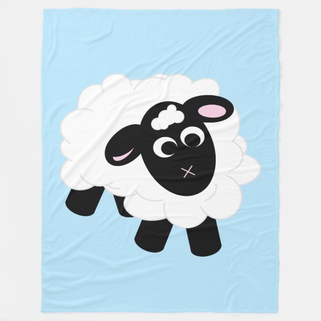 Cute Tecknad Sheep Blue Fleece Blanket (Framsidan)