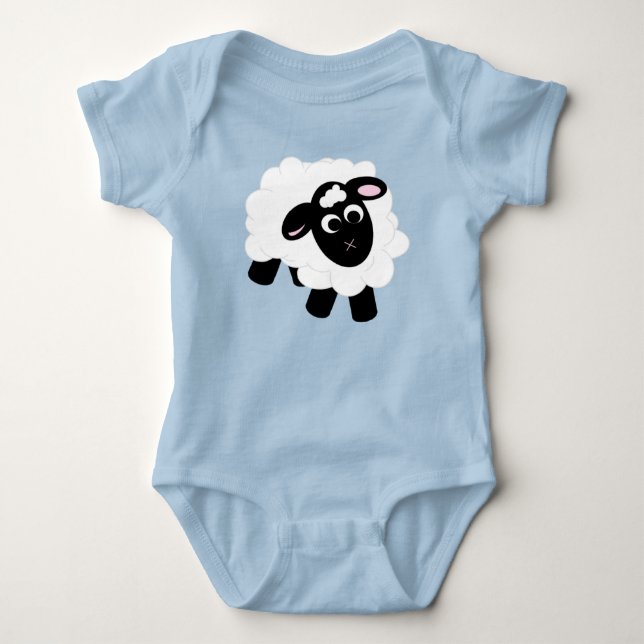 Cute Tecknad Sheep Blue T Shirt (Framsida)