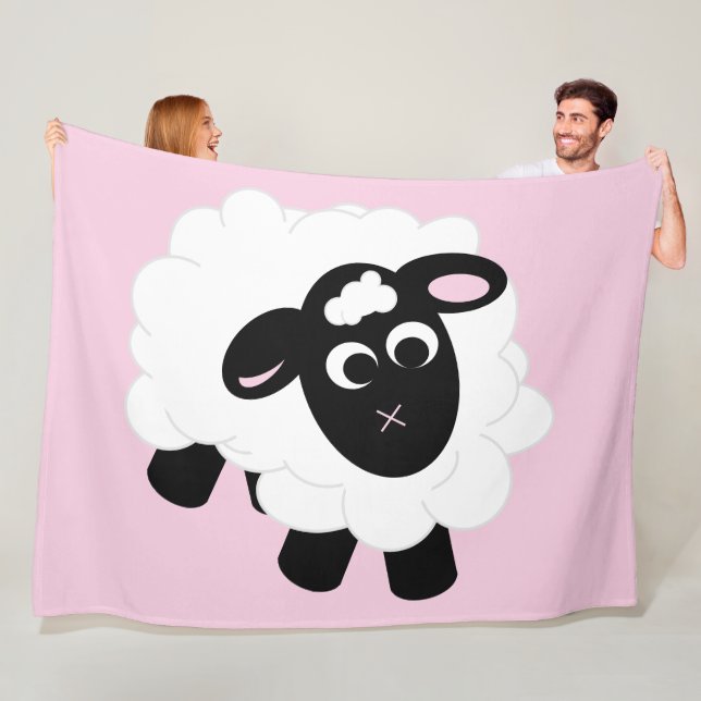 Cute Tecknad Sheep Fleece Blanket (På plats)