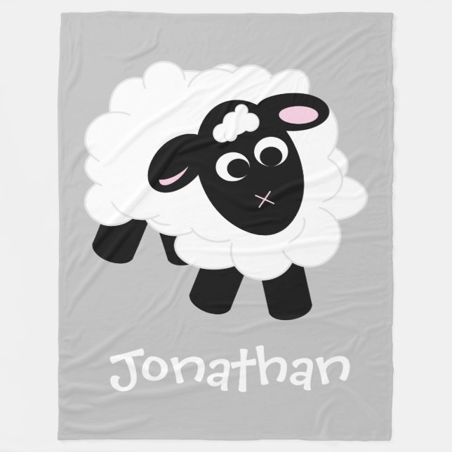 Cute Tecknad Sheep Grått Namn Fleece Blanket (Framsidan)