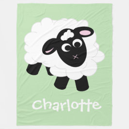 Cute Tecknad Sheep Grönt Namn Fleece Blanket
