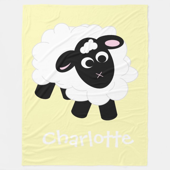 Cute Tecknad Sheep Gult Namn Fleece Blanket (Framsidan)