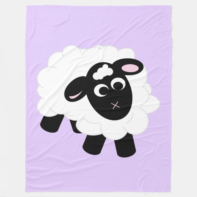 Cute Tecknad Sheep Lila Fleece Blanket (Framsidan)