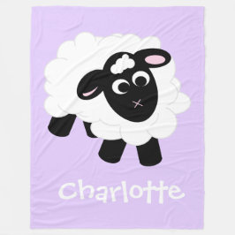 Cute Tecknad Sheep Lila Namn Fleece Blanket
