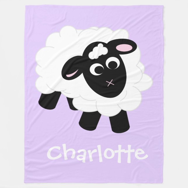 Cute Tecknad Sheep Lila Namn Fleece Blanket (Framsidan)