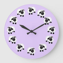 Cute Tecknad Sheep Lila Round Clock Stor Klocka