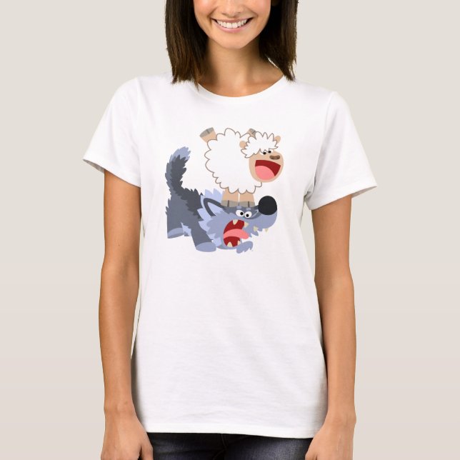 Cute Tecknad Sheep med Varg Kvinnor T-Shirt (Framsida)