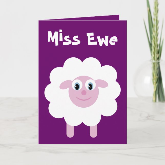 Cute Tecknad Sheep Miss Ewe Anpassade Lila Kort (Framsida)