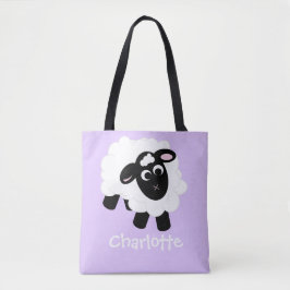 Cute Tecknad Sheep Namn Lila Tote Bag Tygkasse
