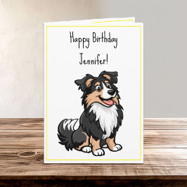 Cute Tecknad Sheltie Shetland Shepherd Birthday Kort