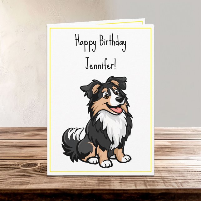 Cute Tecknad Sheltie Shetland Shepherd Birthday Kort (Skapare uppladdad)